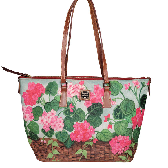 Dooney Bourke floral zip tote handbag pink geranium spring floral bloomcore RARE - Picture 1 of 14